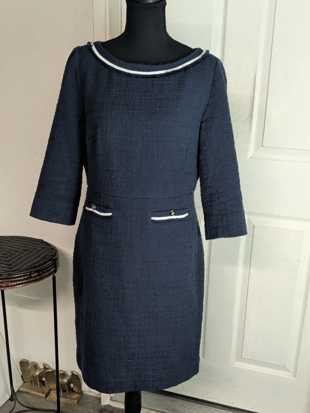 J. Crew Boat neck blue tweed dress Women 8